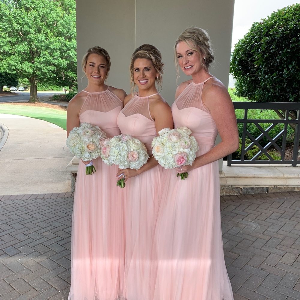 Bill Levkoff blush pink bridesmaids dress